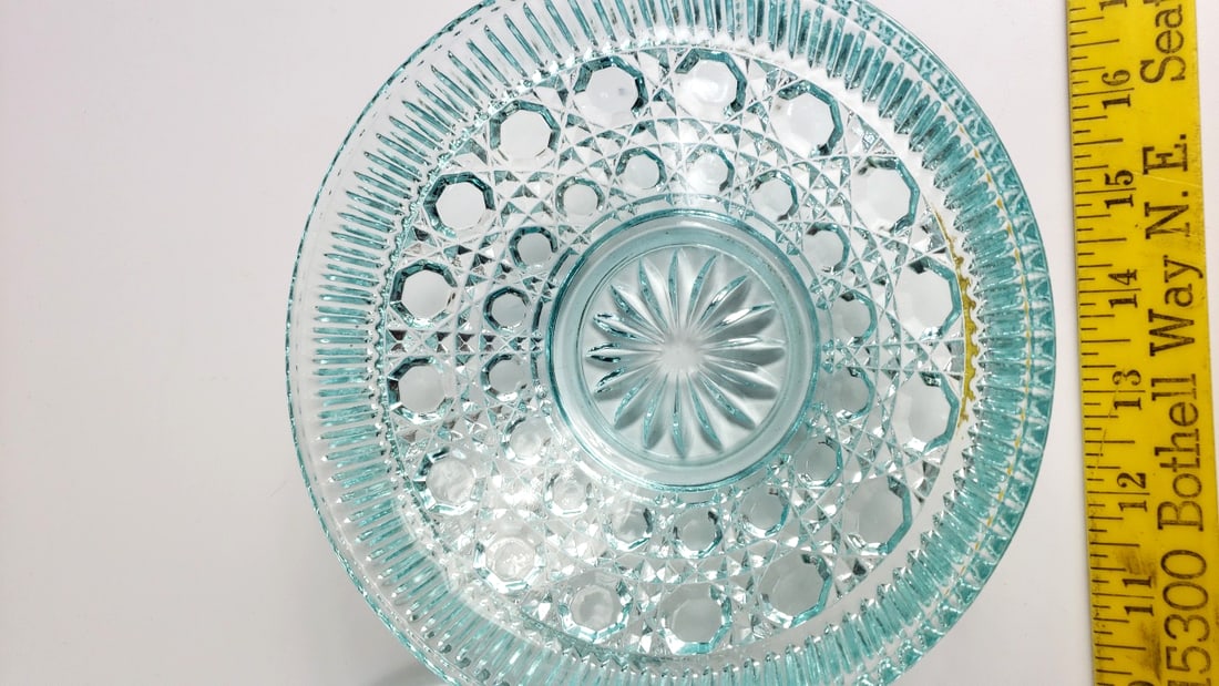 Aqua Blue Pressed Glass Covered Candy Dish with Diamond Pattern - 3