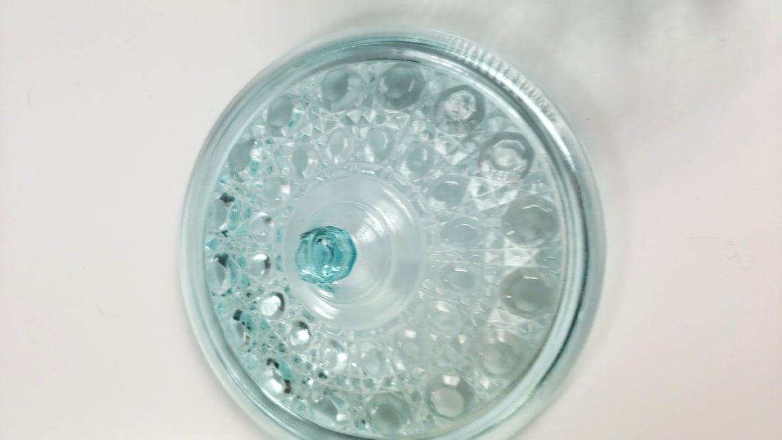 Aqua Blue Pressed Glass Covered Candy Dish with Diamond Pattern - 4