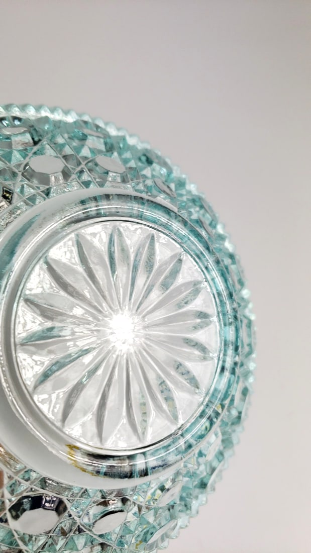 Aqua Blue Pressed Glass Covered Candy Dish with Diamond Pattern - 5