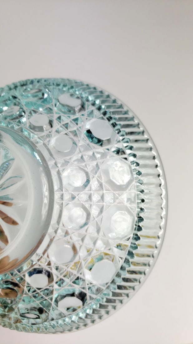 Aqua Blue Pressed Glass Covered Candy Dish with Diamond Pattern - 6