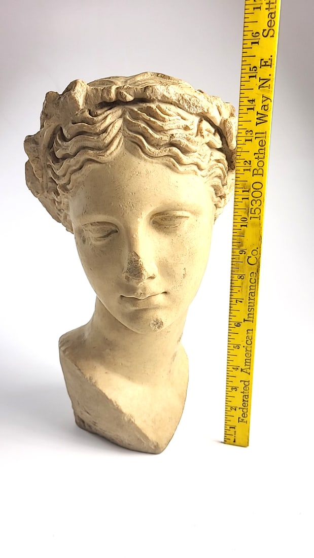 Classical Female Bust Statue with Laurel Wreath, Beige, Approx. 15 in - 2