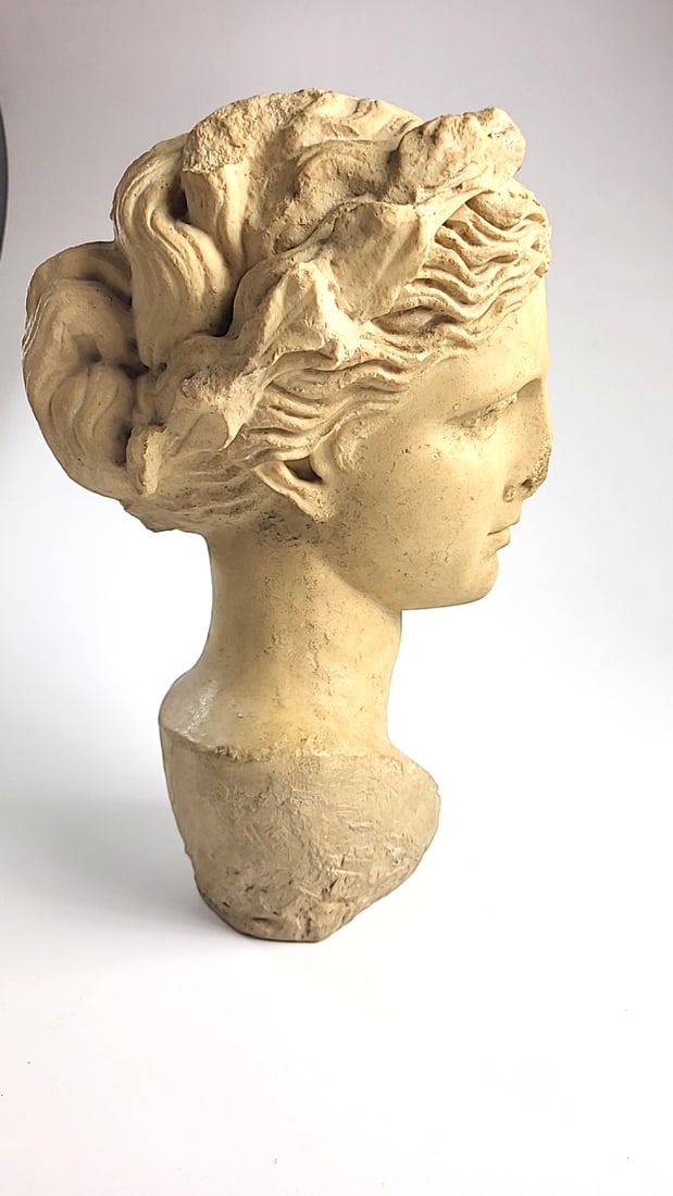 Classical Female Bust Statue with Laurel Wreath, Beige, Approx. 15 in - 4