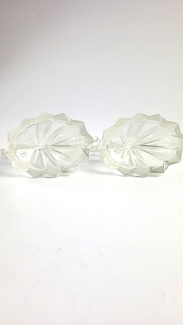 Pair Clear Crystal Glass 3-Light Wave Candelabra Candle Holders Faceted Bases - 7