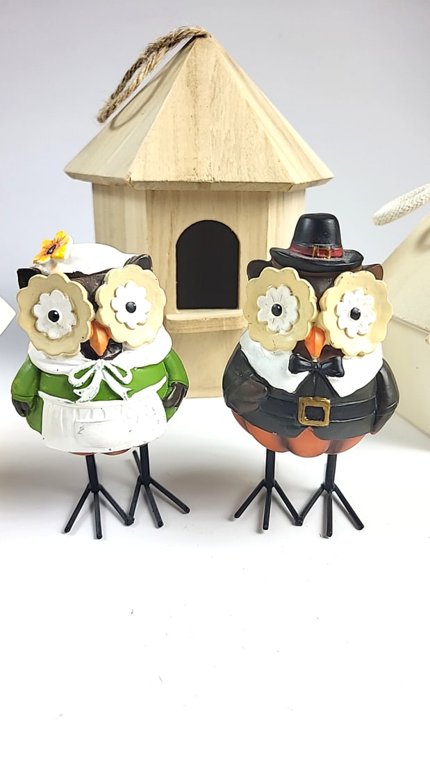 Park Lane Wooden Birdhouse Decor Lot with Rope Hangers & 2 Owl Figurines - 3
