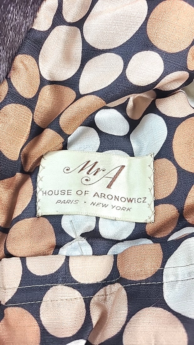 Mr A House of Aronowicz Brown Fur Coat with Brown Leather Trim Polka Dot Lining - 2