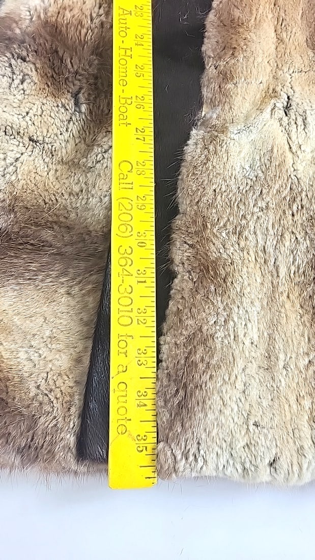 Mr A House of Aronowicz Brown Fur Coat with Brown Leather Trim Polka Dot Lining - 4