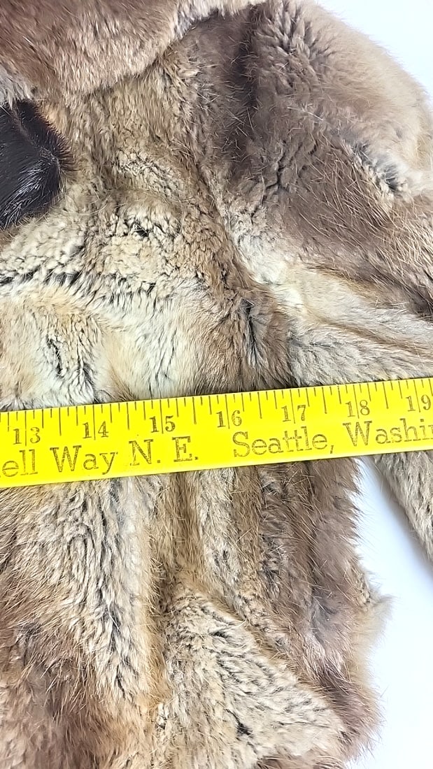 Mr A House of Aronowicz Brown Fur Coat with Brown Leather Trim Polka Dot Lining - 5