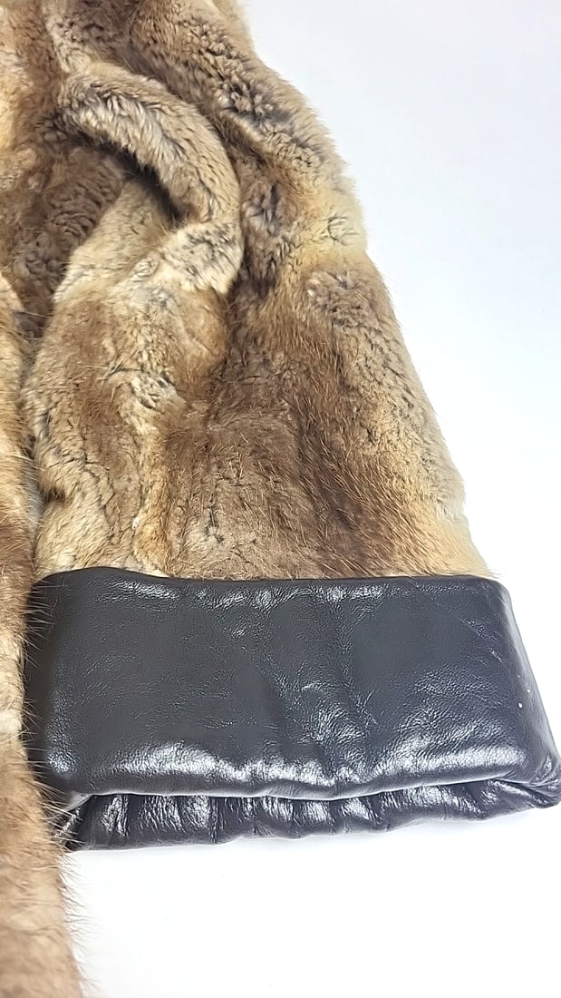 Mr A House of Aronowicz Brown Fur Coat with Brown Leather Trim Polka Dot Lining - 6