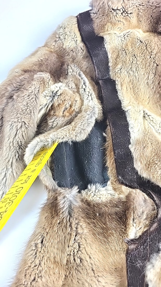 Mr A House of Aronowicz Brown Fur Coat with Brown Leather Trim Polka Dot Lining - 8