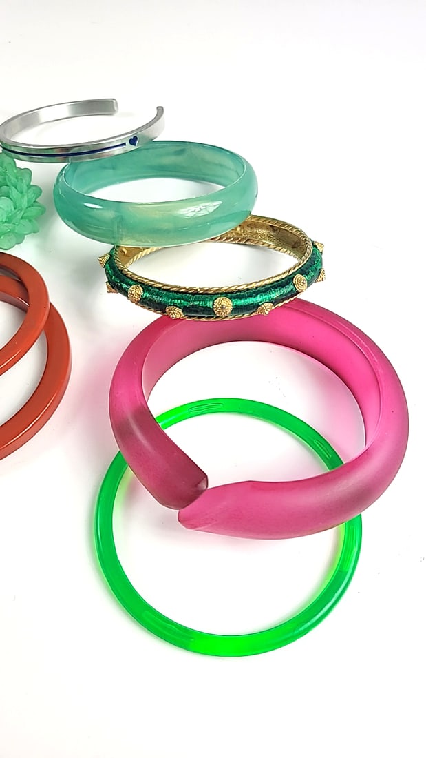 Mixed Lot of Multicolor Bangle Bracelets Resin, Beaded & Gold-Tone Metal Cuffs - 2