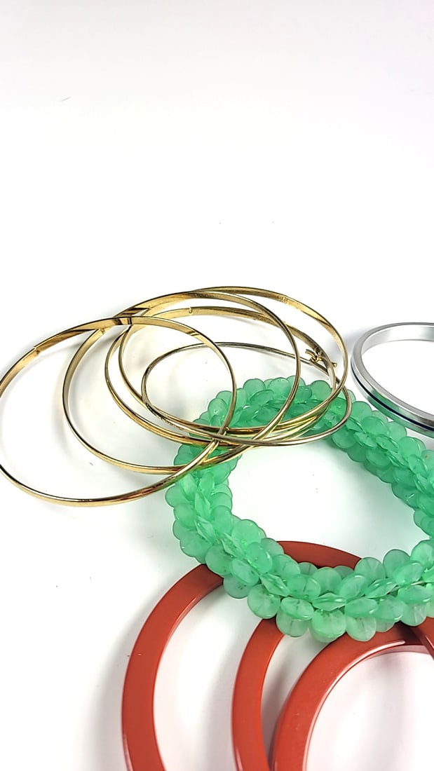 Mixed Lot of Multicolor Bangle Bracelets Resin, Beaded & Gold-Tone Metal Cuffs - 4
