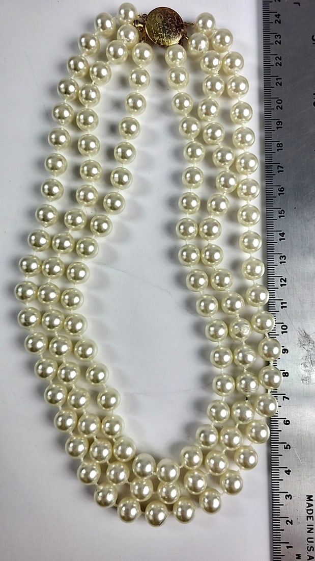 4-Piece Faux Pearl Gold-Tone Necklace Lot with Rhinestone Leaf and Multi-Strand Designs - 3