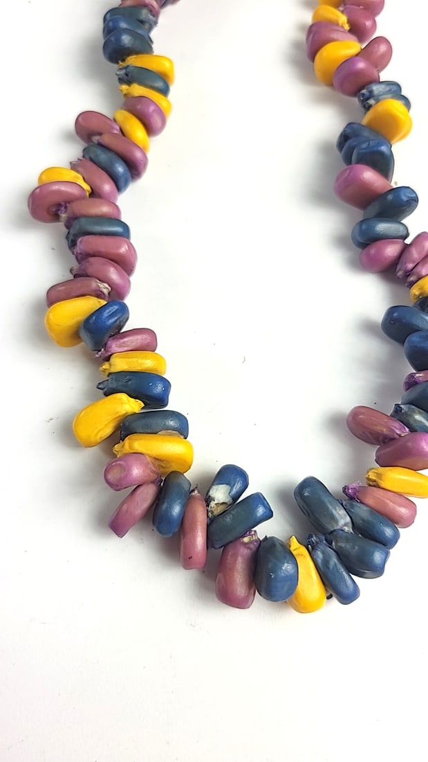 Lot of 2 Beaded Necklaces Hawaiien Lei Kukui Nuts Multicolor Corn Kernel Beads - 7