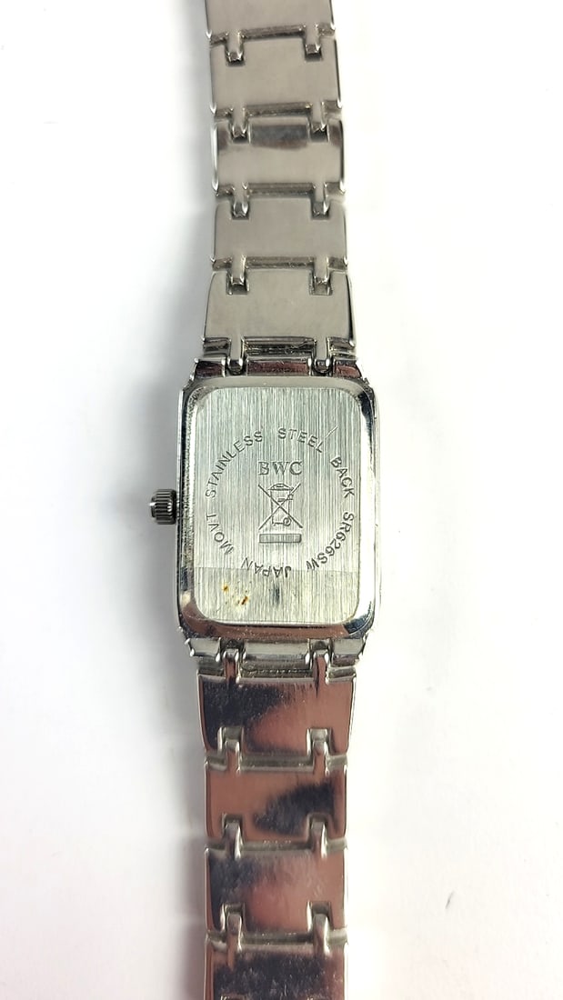 BWC Women's Quartz Rectangular Silver-Tone Bracelet Watch with Crystal Accents - 2