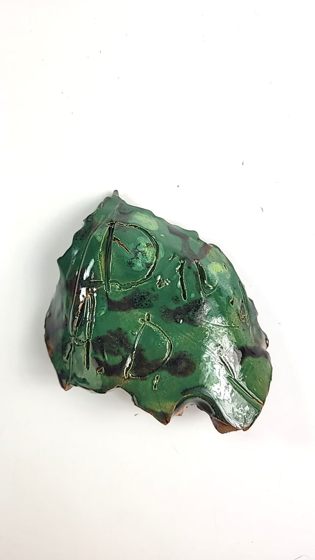Glazed Ceramic Leaf-Shaped Dish, Green Brown, Approx. 5 in - 3