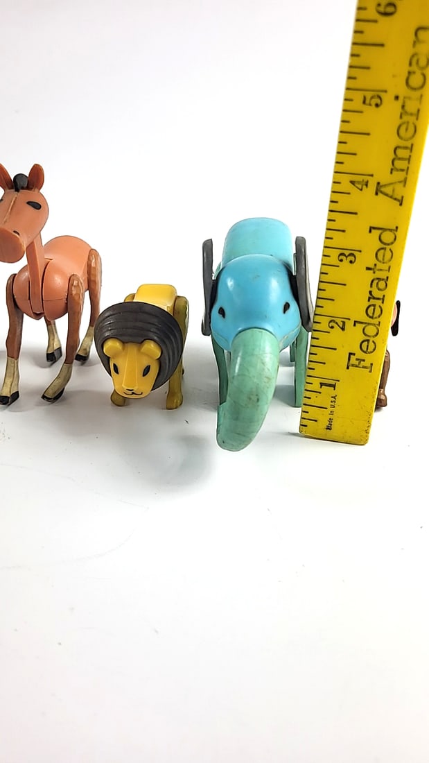 Lot of 5 Made in Hong Kong Plastic Jointed Animal Figures Cow Giraffe Lion Elephant Dog - 2