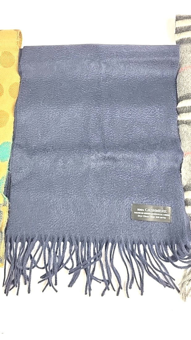 Lot of 3 100% Cashmere Scarves Polka Dot, Navy Solid & Nordstrom Signature Gray Plaid - 3