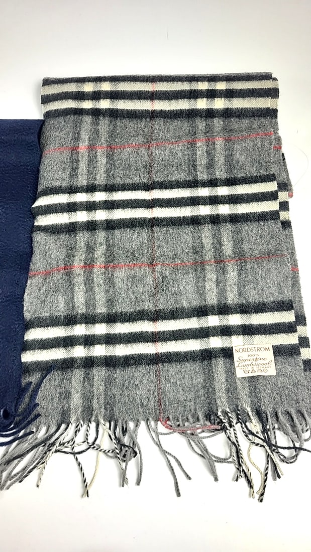 Lot of 3 100% Cashmere Scarves Polka Dot, Navy Solid & Nordstrom Signature Gray Plaid - 5