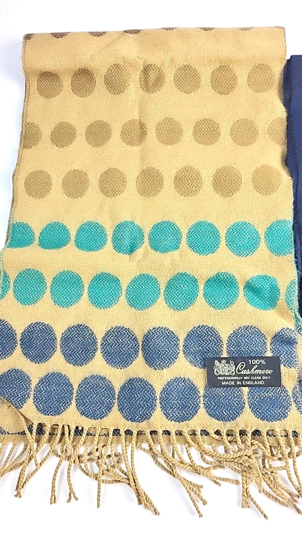 Lot of 3 100% Cashmere Scarves Polka Dot, Navy Solid & Nordstrom Signature Gray Plaid - 7