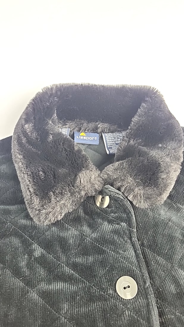 Lizsport Black Quilted Corduroy Jacket Faux Fur Collar & Cuffs - 3