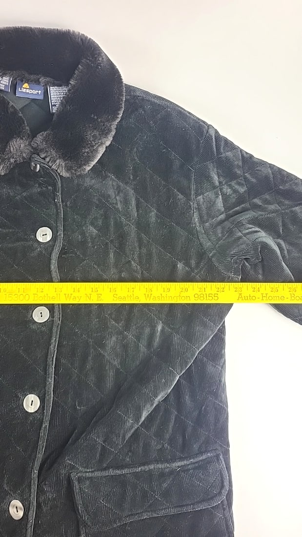Lizsport Black Quilted Corduroy Jacket Faux Fur Collar & Cuffs - 4