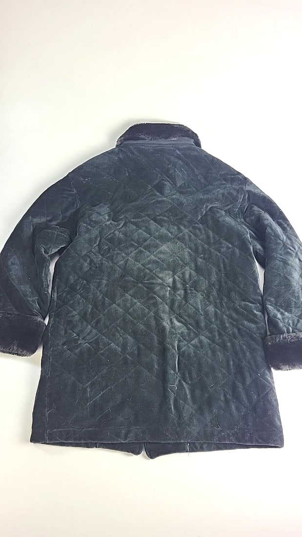 Lizsport Black Quilted Corduroy Jacket Faux Fur Collar & Cuffs - 7
