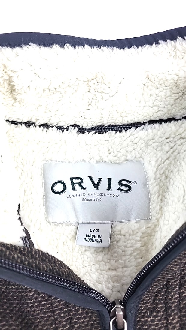 Orvis Classic Collection L/G Sherpa-Lined Quarter-Zip Pullover Sweater Brown Gray - 2