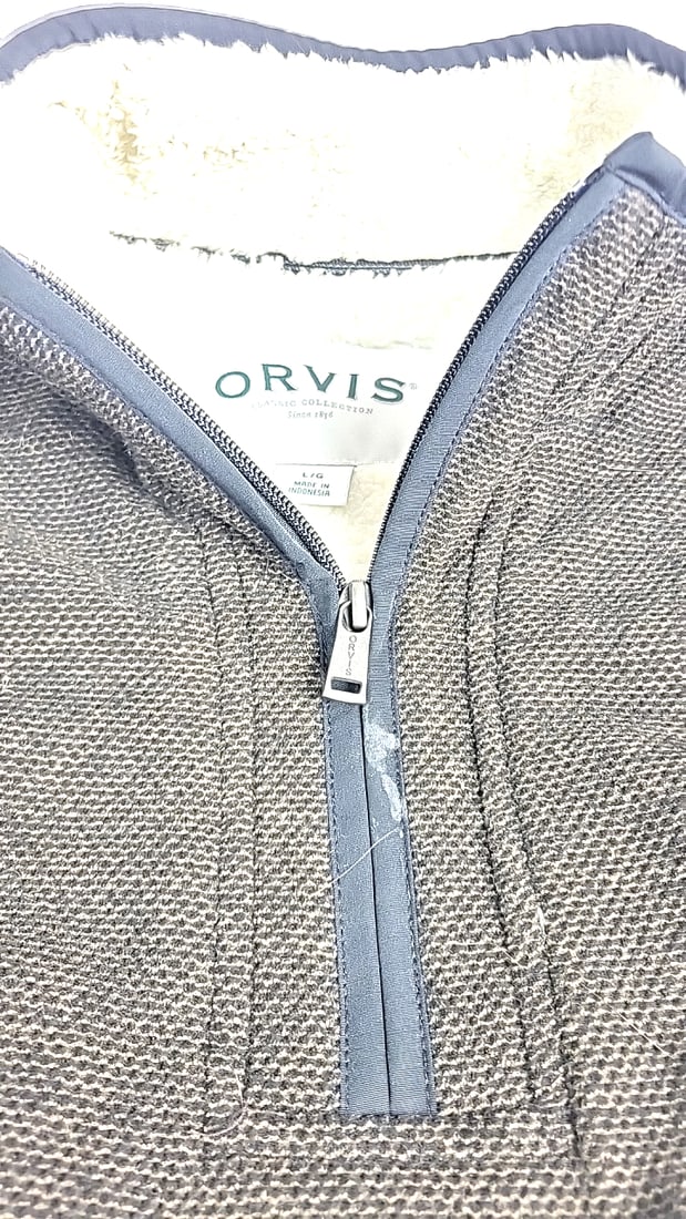 Orvis Classic Collection L/G Sherpa-Lined Quarter-Zip Pullover Sweater Brown Gray - 3