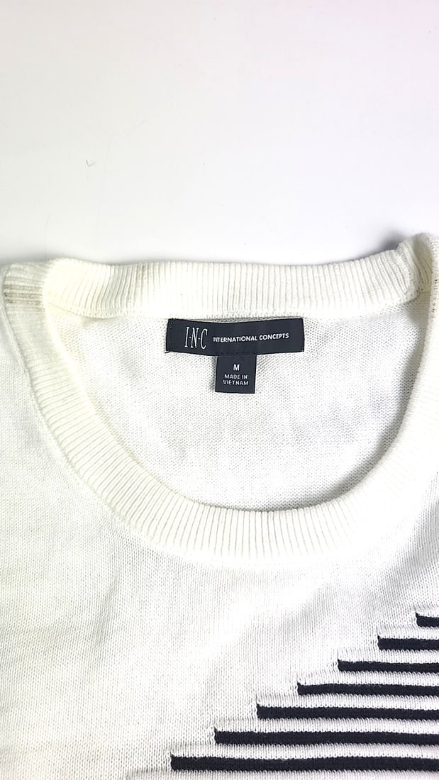 INC International Concepts Men's M Navy White Striped Colorblock Crewneck Sweater - 2