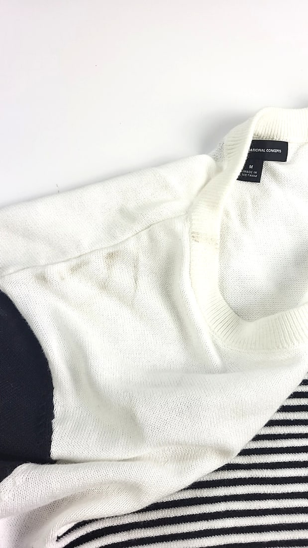 INC International Concepts Men's M Navy White Striped Colorblock Crewneck Sweater - 6