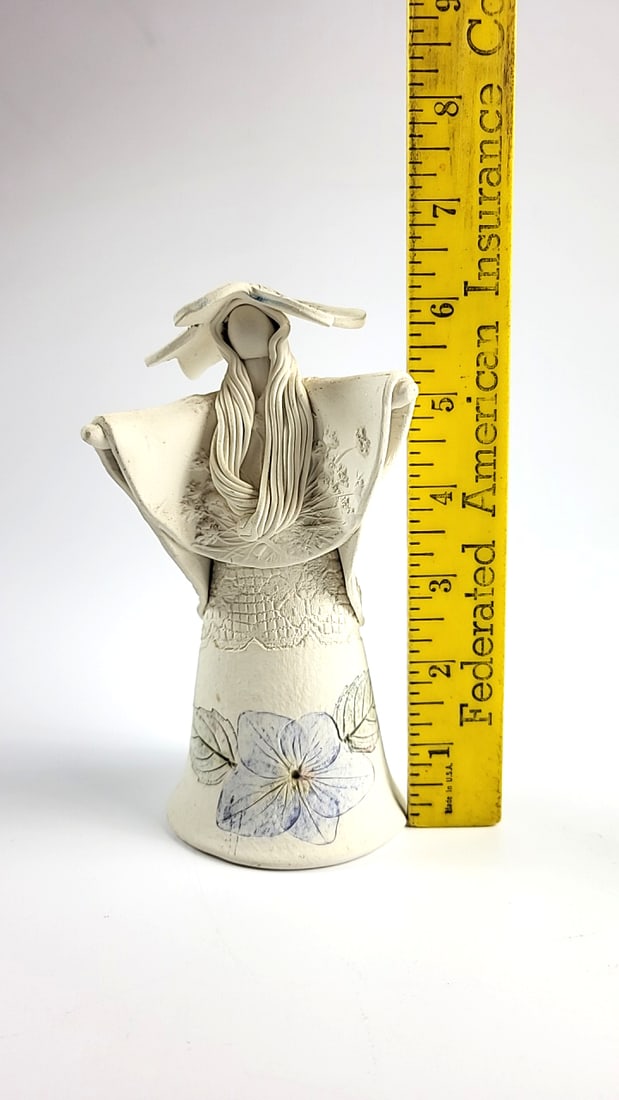 Binstock Ceramic Lady Figurine Floral Kimono Wide Hat 6 in - 3