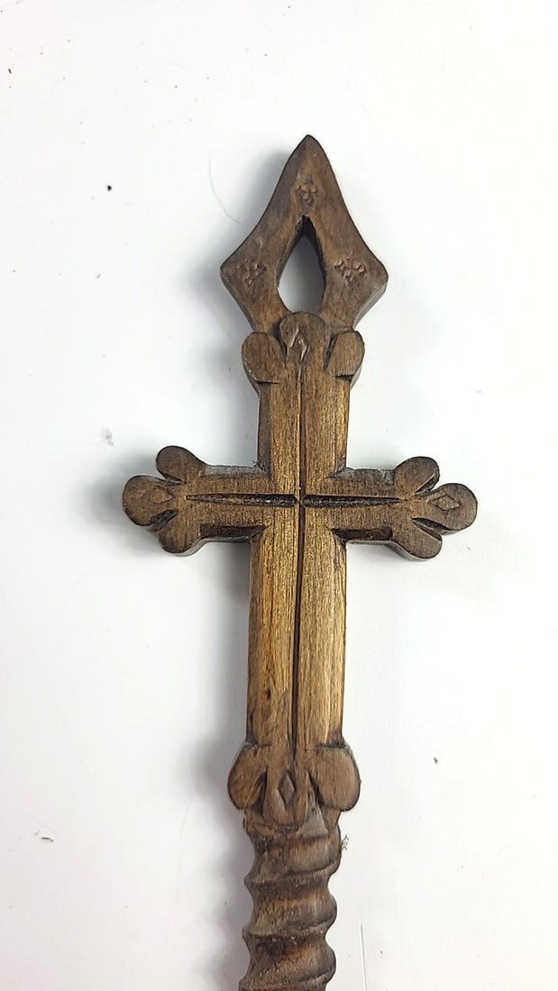 Lot of 3 Carved Wooden Love Spoons with Heart and Cross Designs - 8