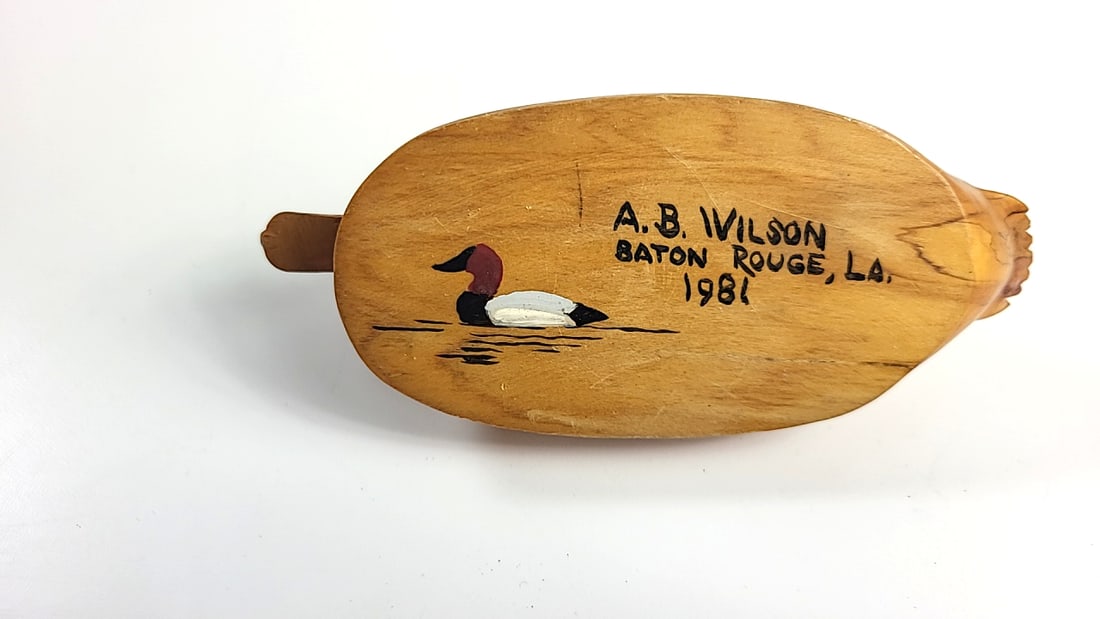 Signed A.B. Wilson Baton Rouge 1981 Carved Wooden Duck, 5 in. - 3
