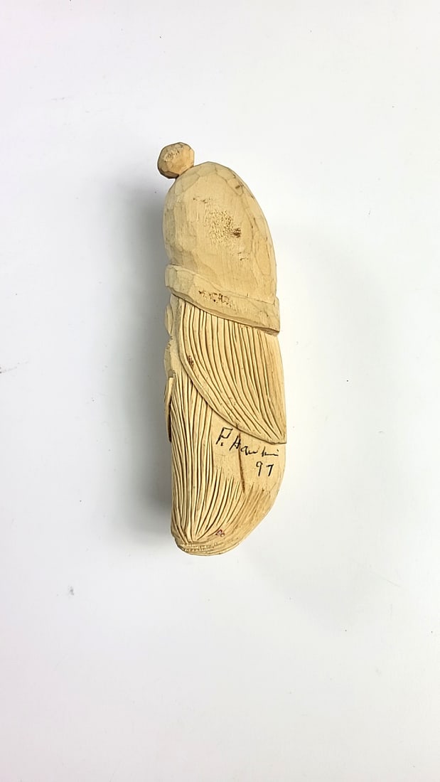 Carved Wood Santa Claus Face, Signed 1997, 5 in - 3