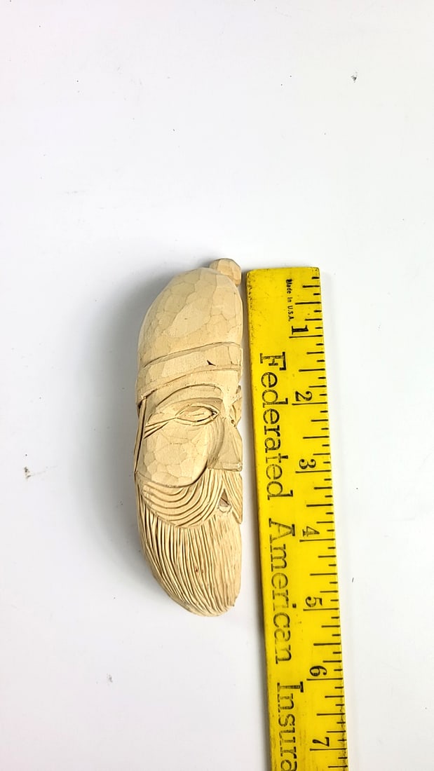 Carved Wood Santa Claus Face, Signed 1997, 5 in - 4