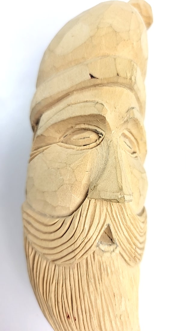 Carved Wood Santa Claus Face, Signed 1997, 5 in - 5