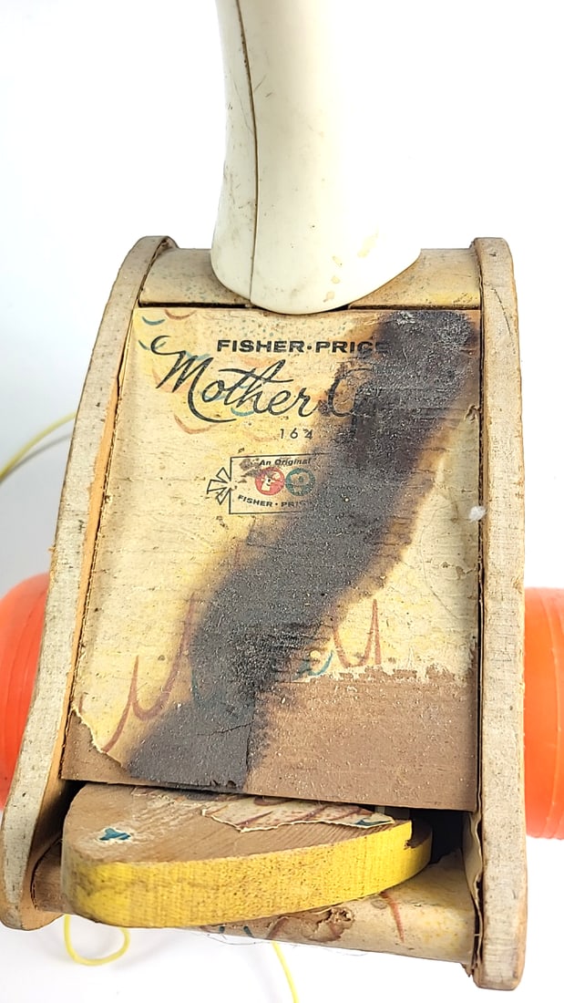 Fisher-Price Mother Goose No. 164 Wooden Pull Toy with Orange Wheels - 2
