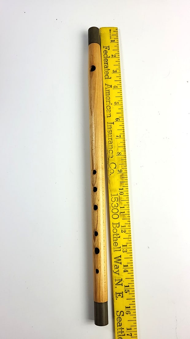 Wooden Transverse Flute with Six Finger Holes and metal End Caps, 16 in - 2