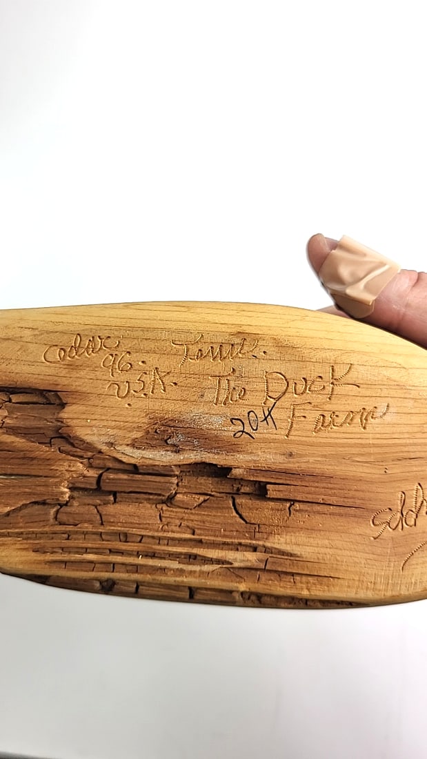 Ken Capps Signed Cedar Wooden Duck Decoy Carving, 12 in - 3