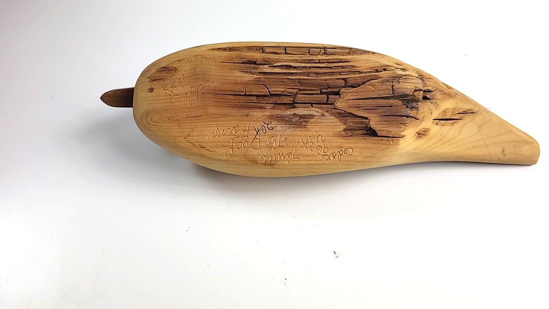 Ken Capps Signed Cedar Wooden Duck Decoy Carving, 12 in - 5