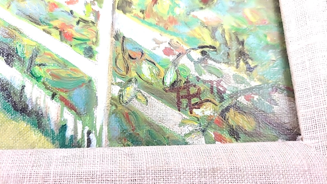 Framed Rural Village Garden Oil Painting signed, 9 x 12 in - 2