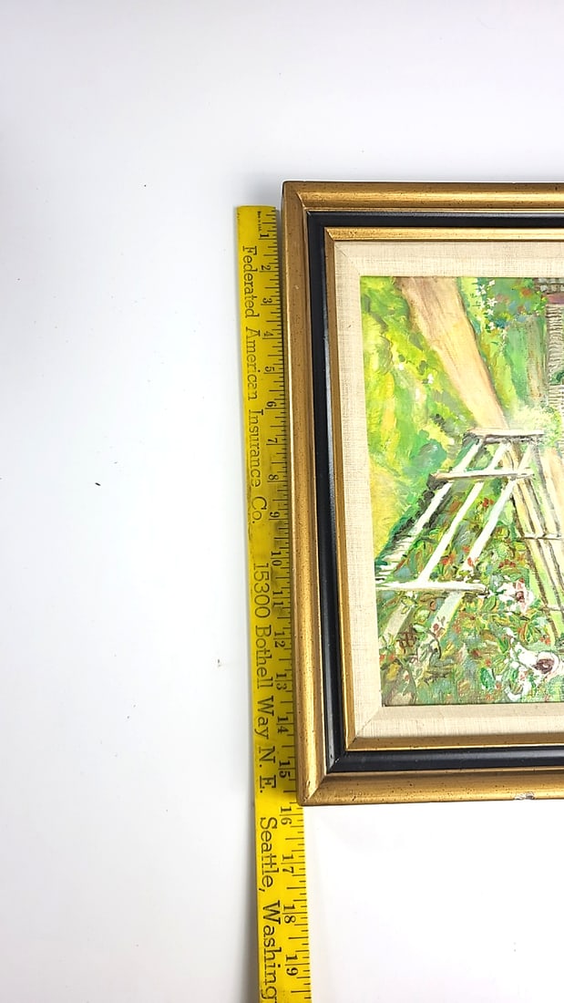 Framed Rural Village Garden Oil Painting signed, 9 x 12 in - 4