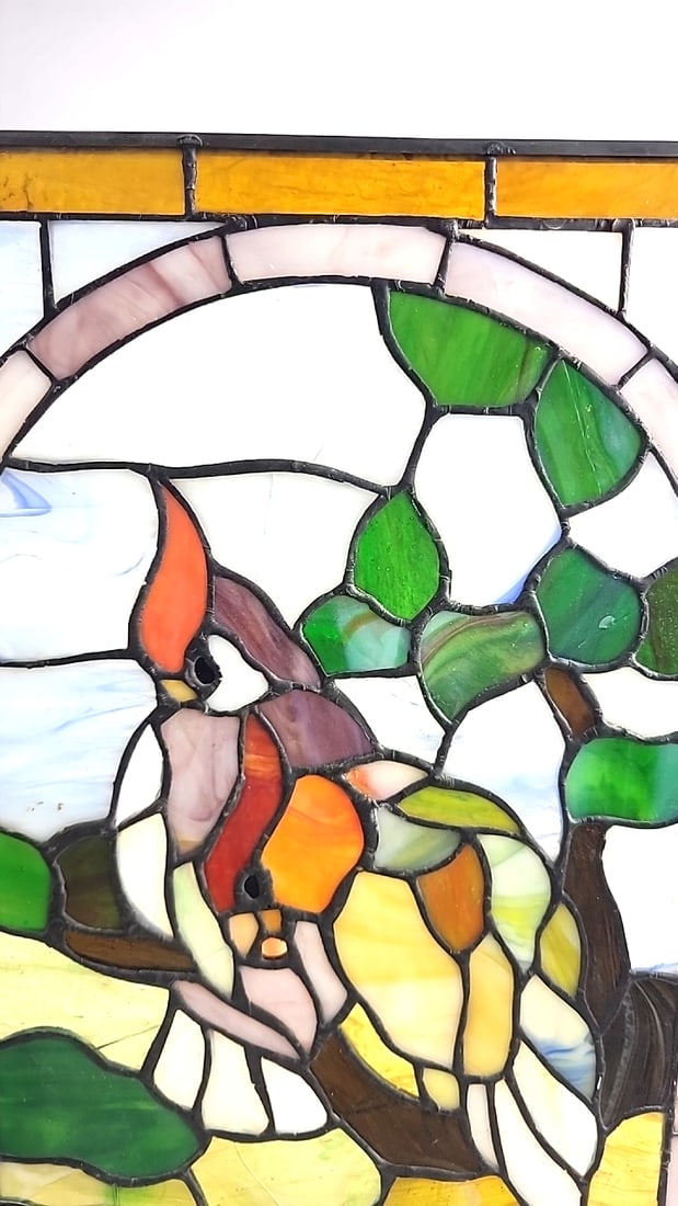 Stained Glass Hanging Window Panel with Cardinal Birds and Chain, Approx. 11 x 16 in - 3