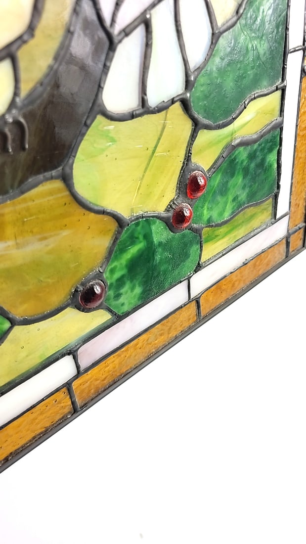 Stained Glass Hanging Window Panel with Cardinal Birds and Chain, Approx. 11 x 16 in - 5