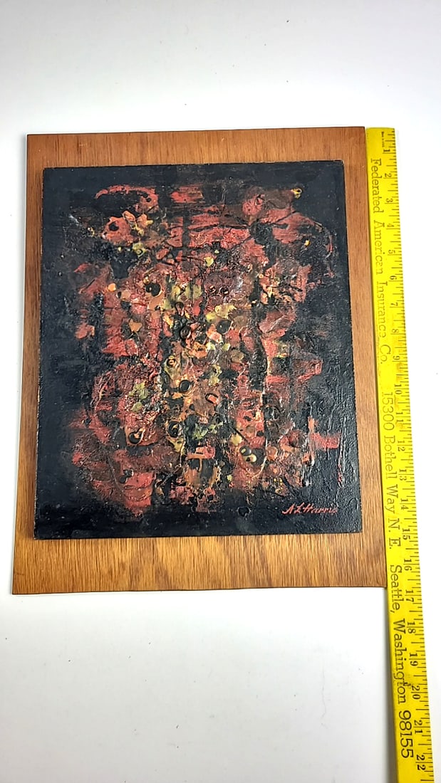 A.L. Harris Signed Abstract Mixed Media Painting on Wood Panel Plaque - 2
