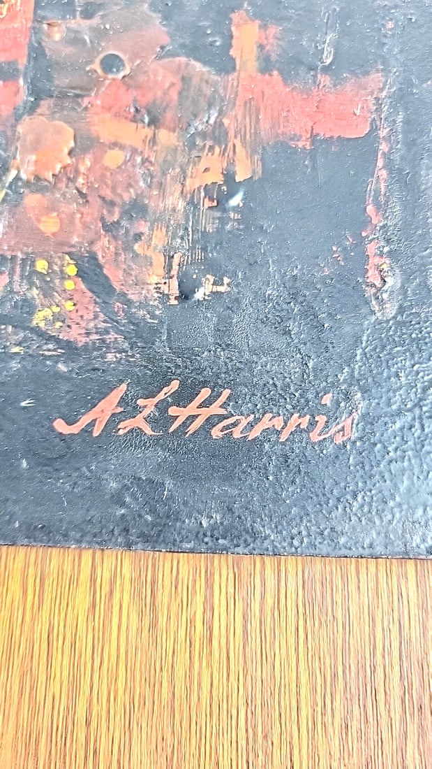A.L. Harris Signed Abstract Mixed Media Painting on Wood Panel Plaque - 3