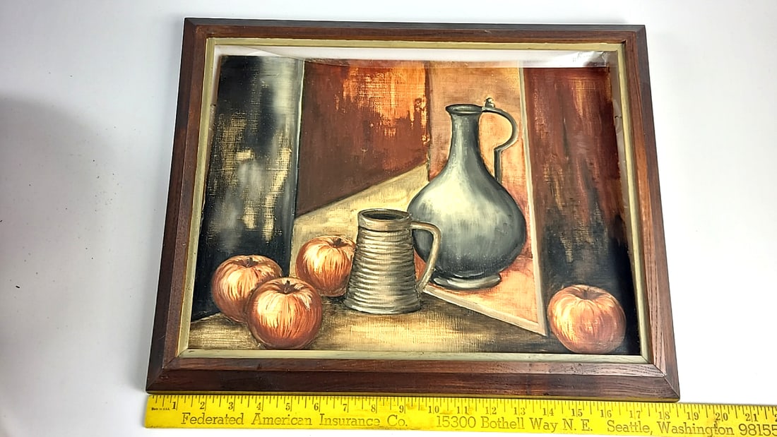 Framed Still Life Wall Art Apples Pitcher Jug Wood Frame 18 x 12 in - 2