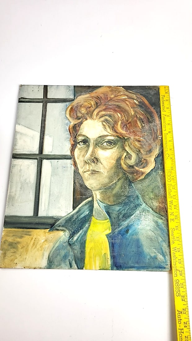Portrait Painting of Red-Haired Woman by Window on Canvas Board, 16 x 20 in - 3