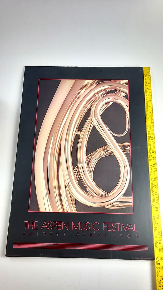The Aspen Music Festival Thirty-Fifth Season Framed Poster Brass Instrument Black Red - 2