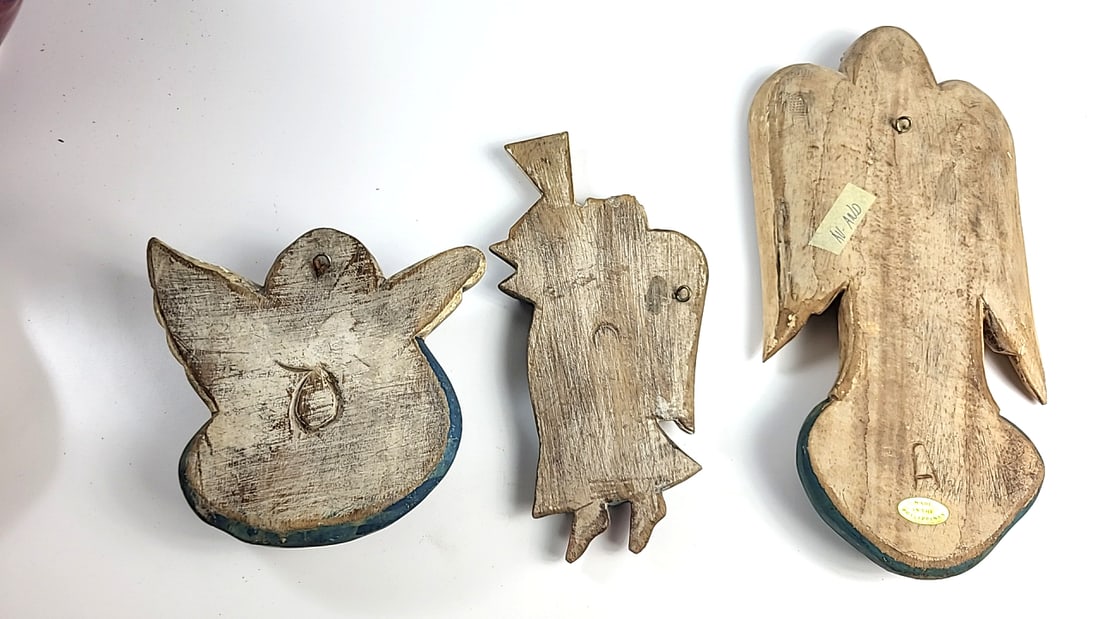 Set of 3 Carved Wood Painted Angel Wall Hangings, Made in Philippines - 7